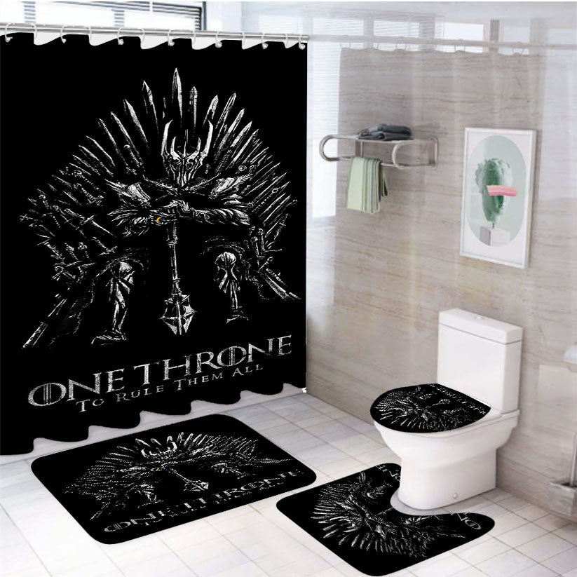 Sauron On Iron Throne 4Pcs Bathroom Non-Slip Rugs Shower Curtain Fabric Waterproof