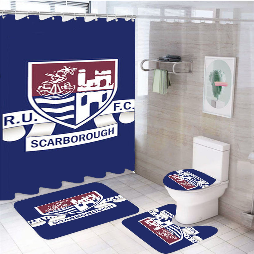 Scarborough Logo Blue 4Pcs Bathroom Non-Slip Rugs Shower Curtain Fabric Waterproof