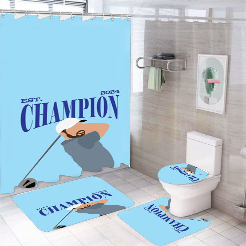 Schauffele Champion 2024 4Pcs Bathroom Non-Slip Rugs Shower Curtain Fabric Waterproof
