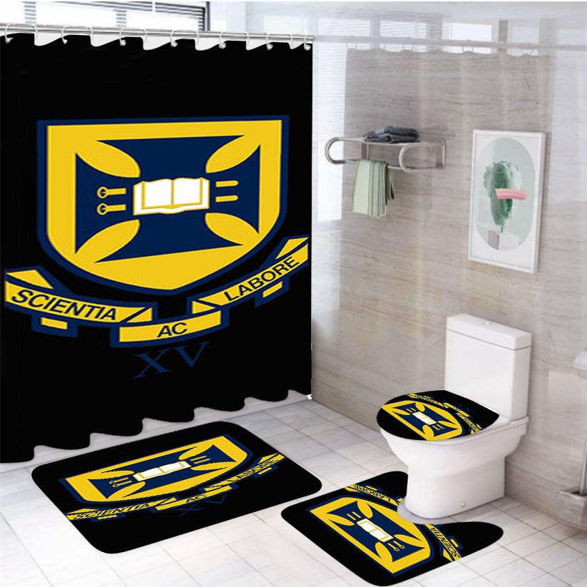 Scientia Labore Black 4Pcs Bathroom Non-Slip Rugs Shower Curtain Fabric Waterproof