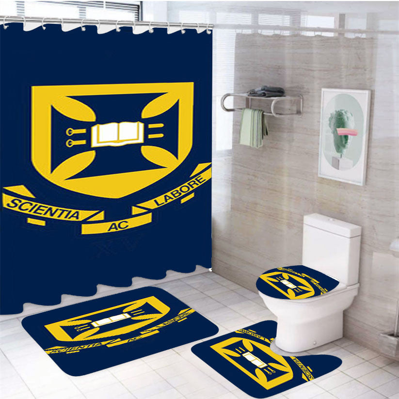 Scientia Labore Blue 4Pcs Bathroom Non-Slip Rugs Shower Curtain Fabric Waterproof