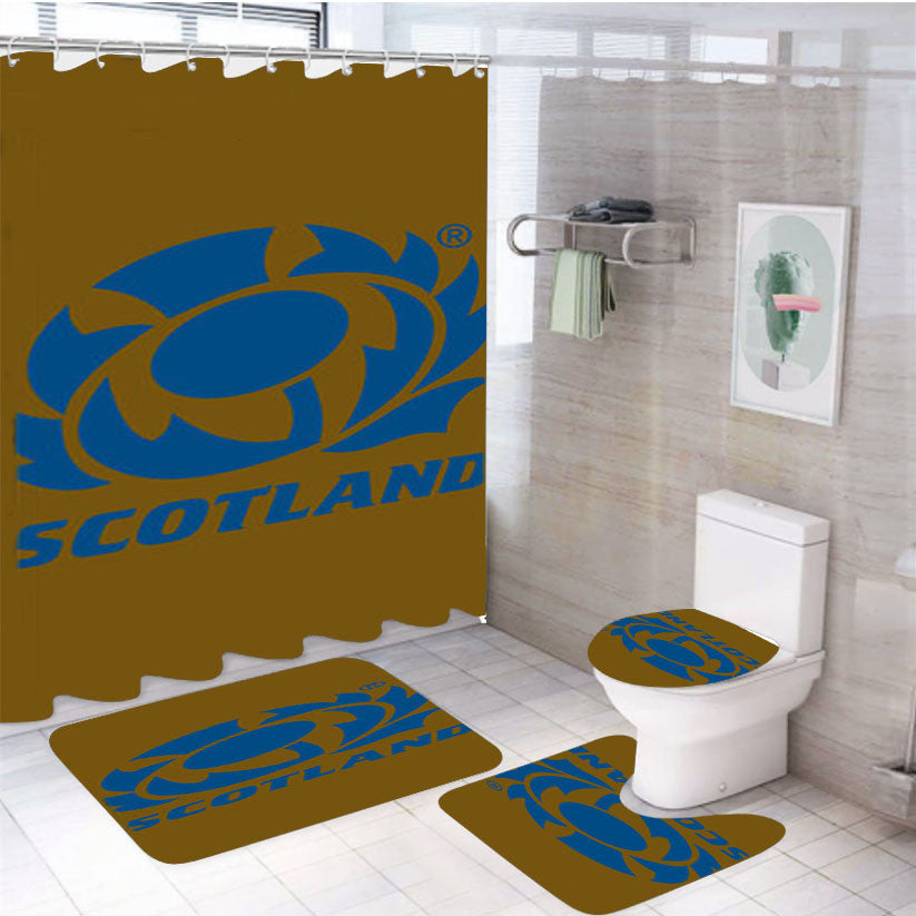 Scotland Gold 4Pcs Bathroom Non-Slip Rugs Shower Curtain Fabric Waterproof