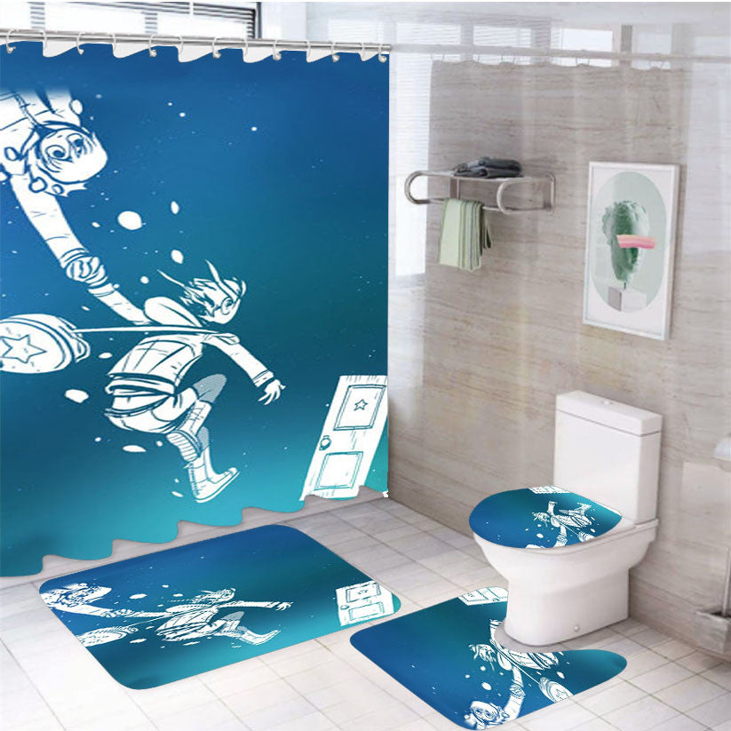 Scott Pilgrim In Galaxy 4Pcs Bathroom Non-Slip Rugs Shower Curtain Fabric Waterproof
