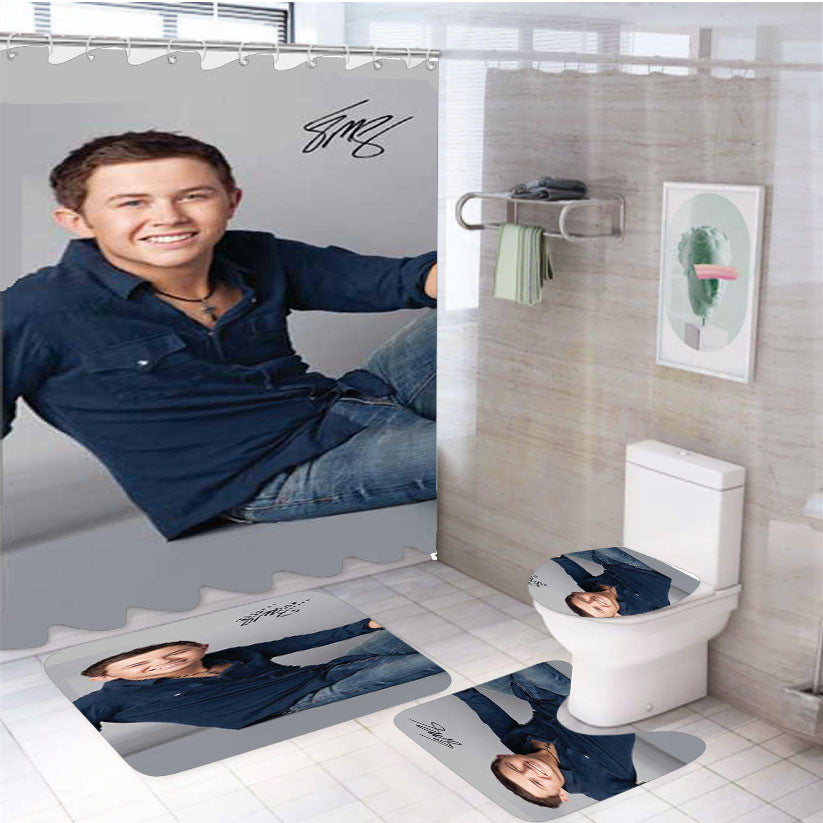 Scotty Mccreery Casual Autograph 4Pcs Bathroom Non-Slip Rugs Shower Curtain Fabric Waterproof