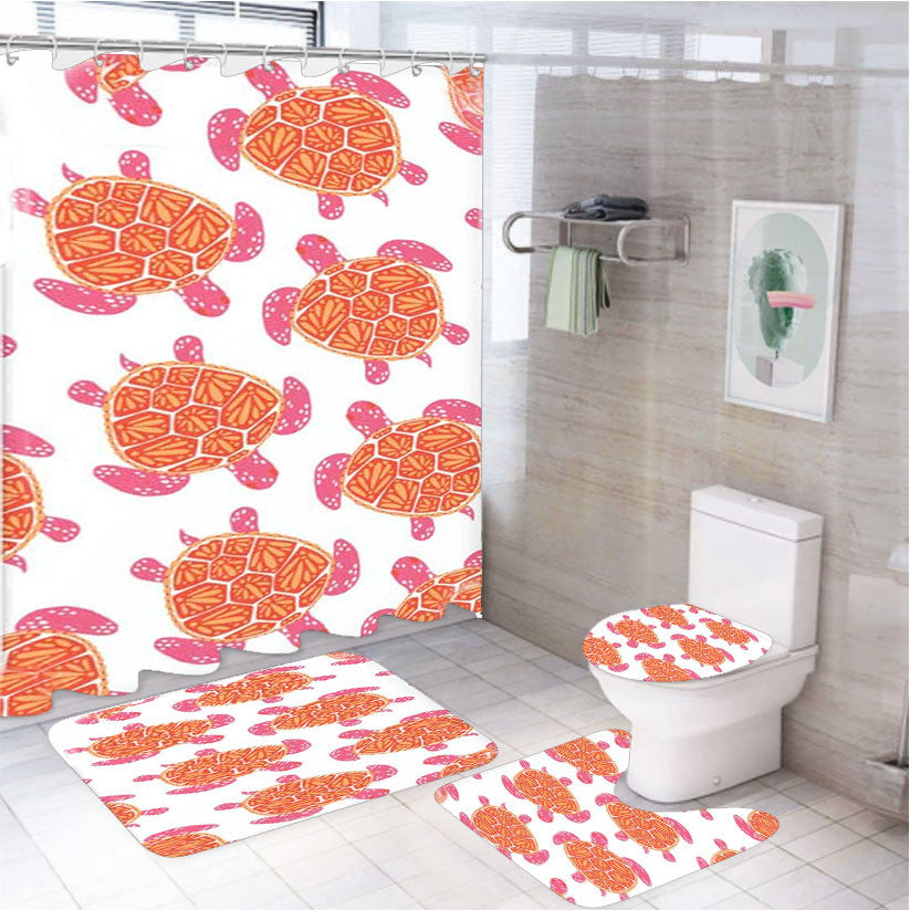 Sea Turtles 4Pcs Bathroom Non-Slip Rugs Shower Curtain Fabric Waterproof