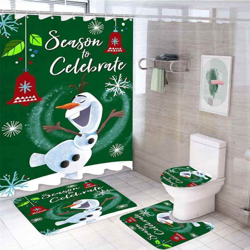 Season To Celebrate Olaf 4Pcs Bathroom Non-Slip Rugs Shower Curtain Fabric Waterproof