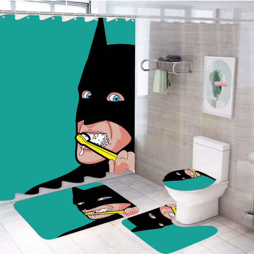 Secret Life Of Batman 4Pcs Bathroom Non-Slip Rugs Shower Curtain Fabric Waterproof