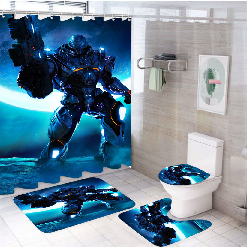 Section 8 Prejudice 4Pcs Bathroom Non-Slip Rugs Shower Curtain Fabric Waterproof