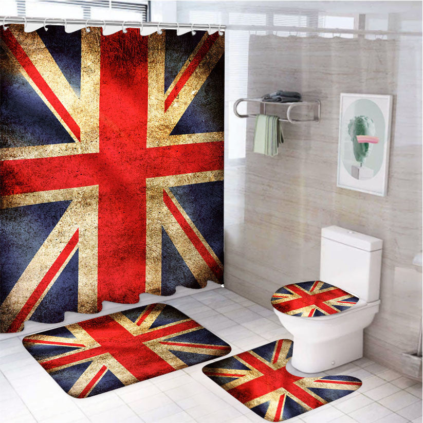 Series Union Jack British Flag 4Pcs Bathroom Non-Slip Rugs Shower Curtain Fabric Waterproof