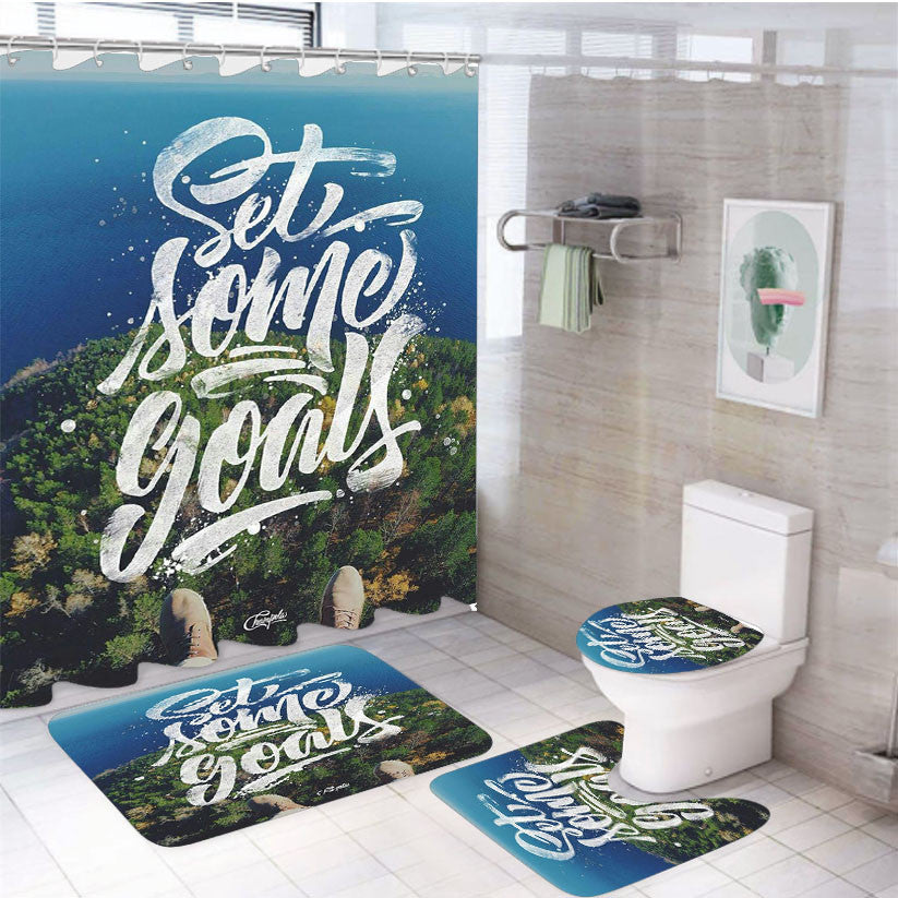 Set Some Goals 4Pcs Bathroom Non-Slip Rugs Shower Curtain Fabric Waterproof