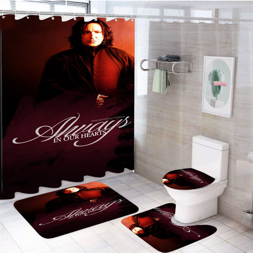 Severus Snape Always In Our Hearts 4Pcs Bathroom Non-Slip Rugs Shower Curtain Fabric Waterproof