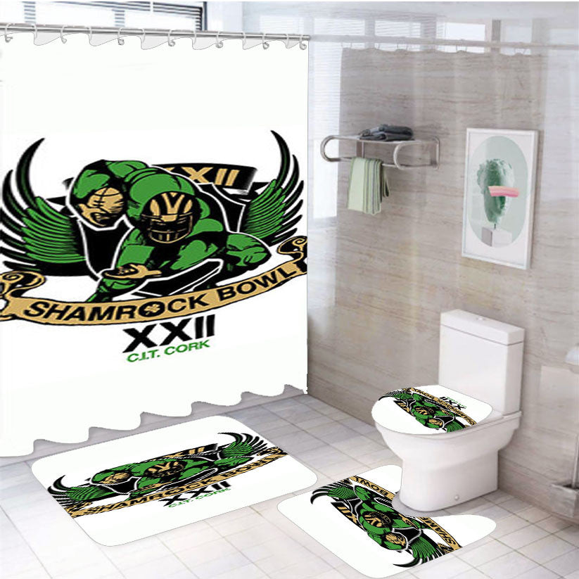 Shamrock Bowl Logo 4Pcs Bathroom Non-Slip Rugs Shower Curtain Fabric Waterproof