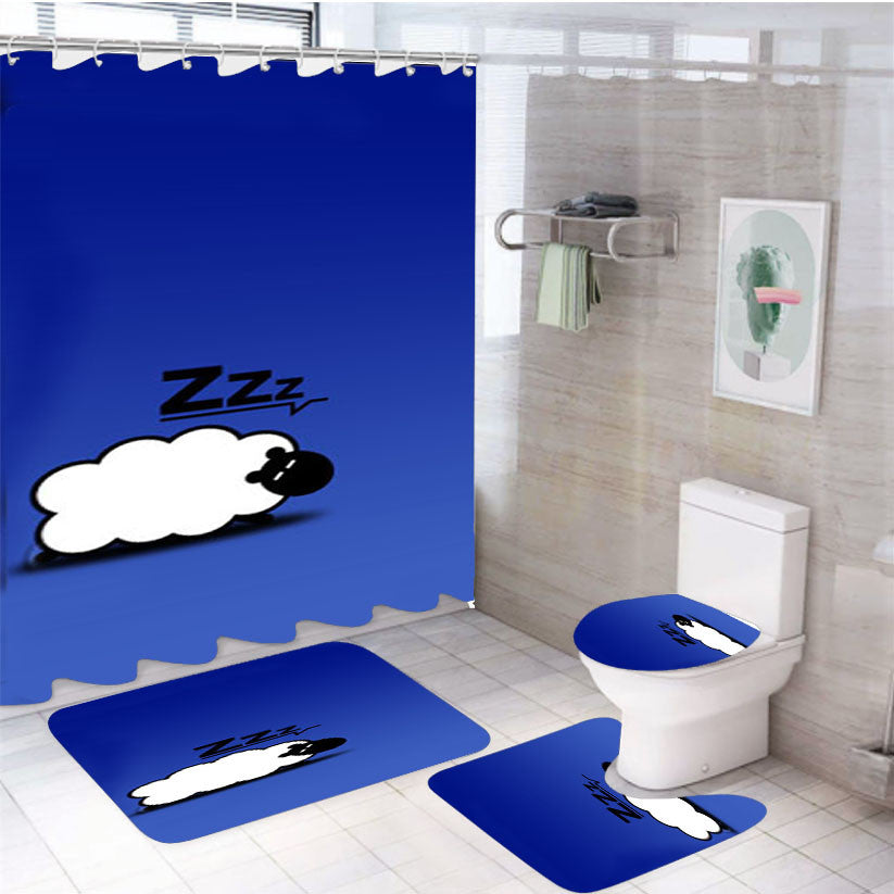Shaun The Sheeps Sleep 4Pcs Bathroom Non-Slip Rugs Shower Curtain Fabric Waterproof