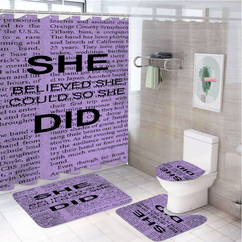 She Believed She Could So She Did 4Pcs Bathroom Non-Slip Rugs Shower Curtain Fabric Waterproof