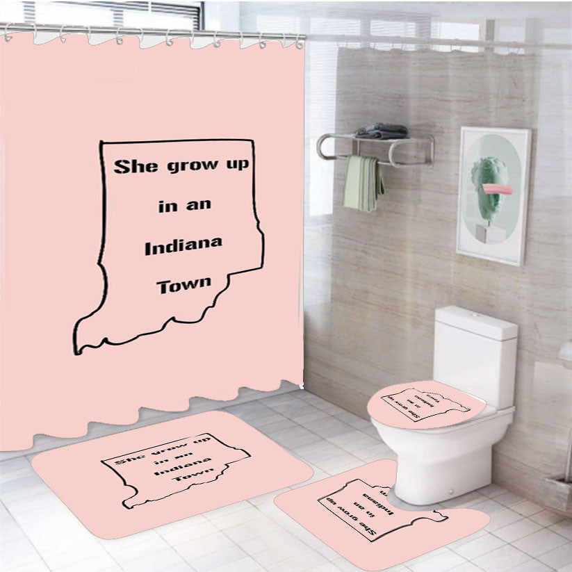 She Grew Up In An Indiana Town Tom Petty Pink 4Pcs Bathroom Non-Slip Rugs Shower Curtain Fabric Waterproof