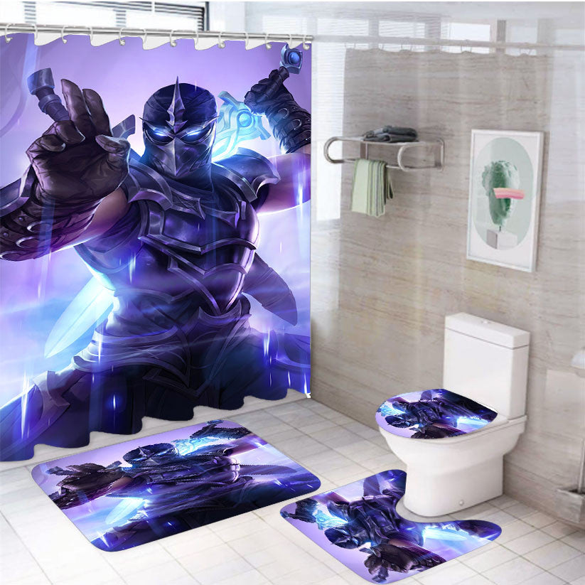 Shen Lol Legends Of Runeterra 4Pcs Bathroom Non-Slip Rugs Shower Curtain Fabric Waterproof