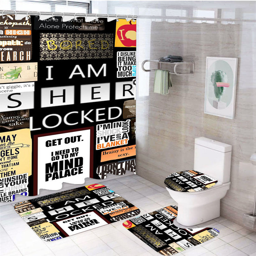Sherlock 4Pcs Bathroom Non-Slip Rugs Shower Curtain Fabric Waterproof