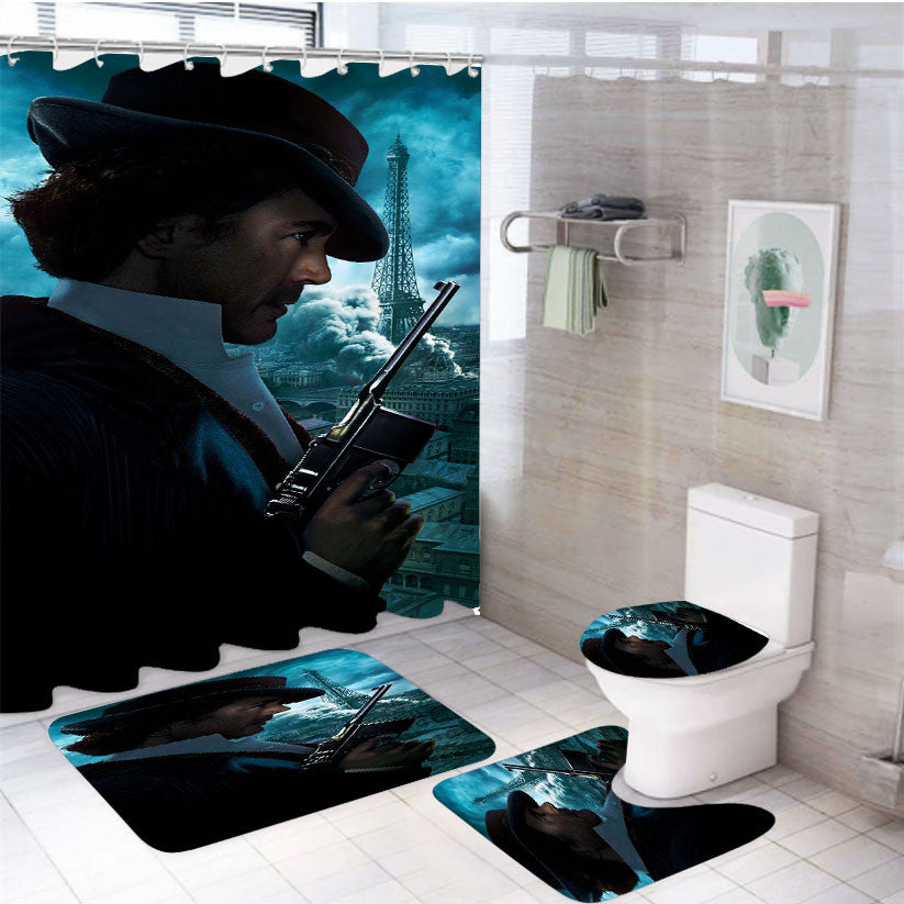 Sherlock Holmes A Game Of Shadows 4Pcs Bathroom Non-Slip Rugs Shower Curtain Fabric Waterproof