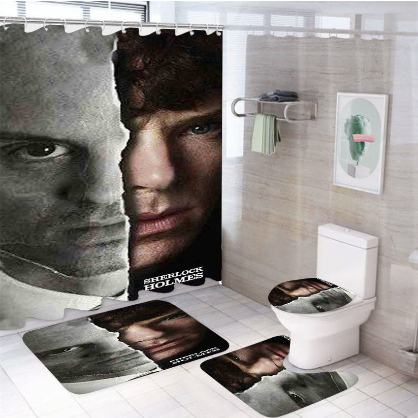 Sherlock Holmes Benedict Cumberbatch 4Pcs Bathroom Non-Slip Rugs Shower Curtain Fabric Waterproof