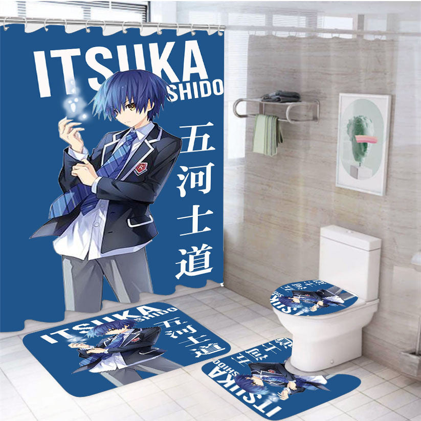 Shidou Itsuka Date A Live Anime 4Pcs Bathroom Non-Slip Rugs Shower Curtain Fabric Waterproof