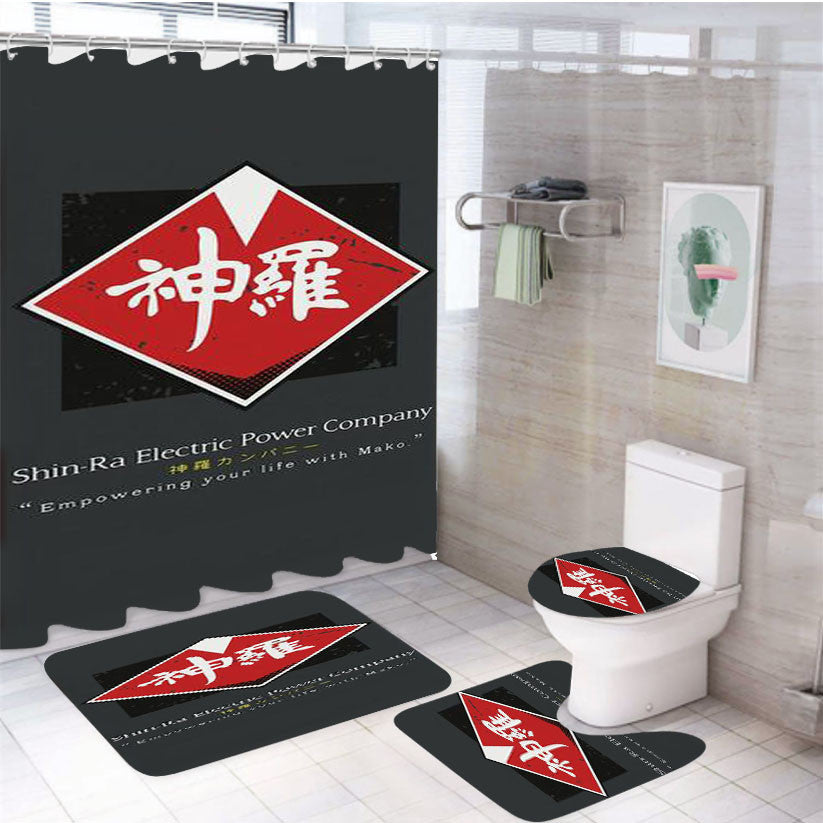 Shin Ra Company Final Fantasy Vii 4Pcs Bathroom Non-Slip Rugs Shower Curtain Fabric Waterproof