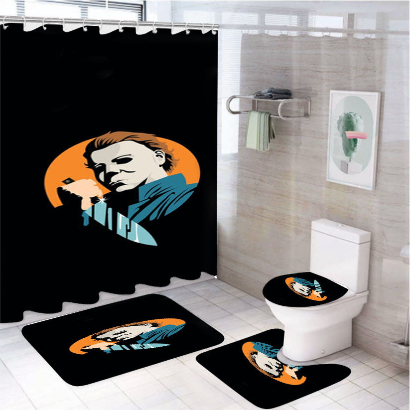 Shine - Myers 4Pcs Bathroom Non-Slip Rugs Shower Curtain Fabric Waterproof