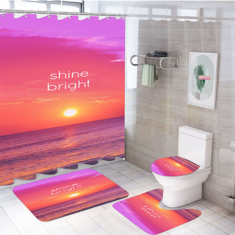 Shine Bright 4Pcs Bathroom Non-Slip Rugs Shower Curtain Fabric Waterproof