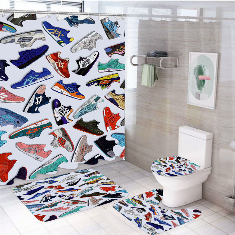 Shoes Zapateros Nike 4Pcs Bathroom Non-Slip Rugs Shower Curtain Fabric Waterproof