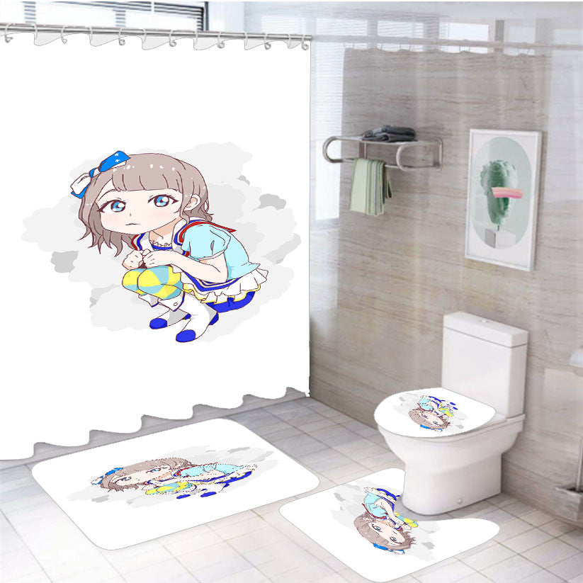 Shuka Saito Love Live 4Pcs Bathroom Non-Slip Rugs Shower Curtain Fabric Waterproof