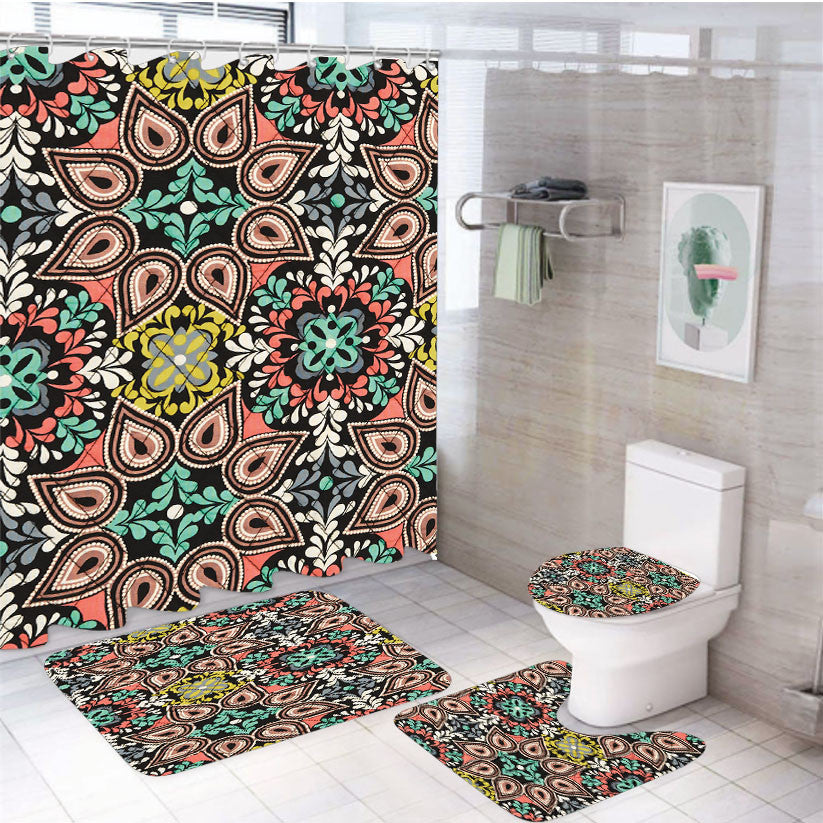 Sierra Vera Bradley 4Pcs Bathroom Non-Slip Rugs Shower Curtain Fabric Waterproof