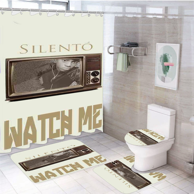 Silento Watch Me 4Pcs Bathroom Non-Slip Rugs Shower Curtain Fabric Waterproof