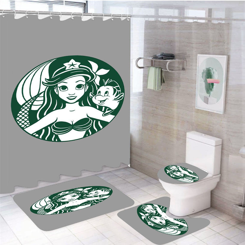 Sirenbucks By Ellador 4Pcs Bathroom Non-Slip Rugs Shower Curtain Fabric Waterproof