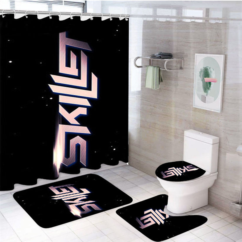 Skillet From Universe Design 4Pcs Bathroom Non-Slip Rugs Shower Curtain Fabric Waterproof