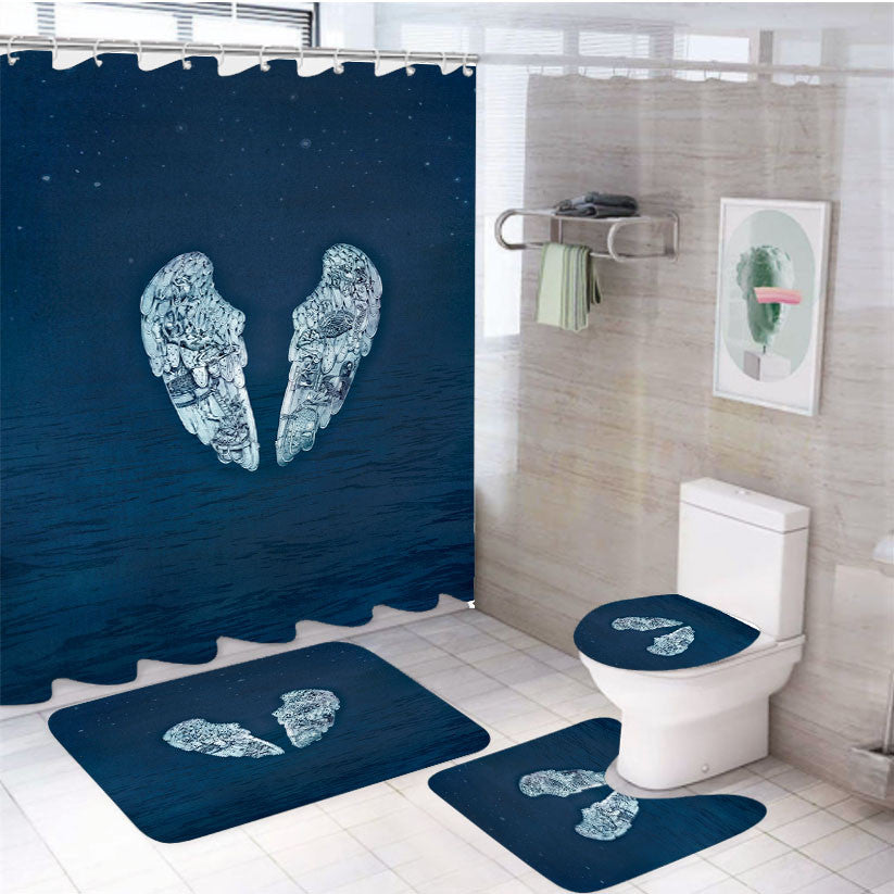 Sky Angels Calicature 4Pcs Bathroom Non-Slip Rugs Shower Curtain Fabric Waterproof