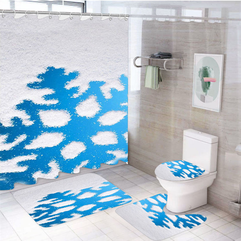 Sky Snow 4Pcs Bathroom Non-Slip Rugs Shower Curtain Fabric Waterproof