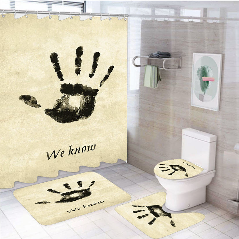 Skyrim Dark Brotherhood We Know 4Pcs Bathroom Non-Slip Rugs Shower Curtain Fabric Waterproof