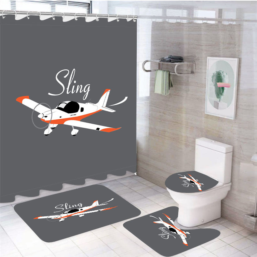 Sling Basic 4Pcs Bathroom Non-Slip Rugs Shower Curtain Fabric Waterproof