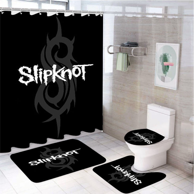 Slipknot Black And White 4Pcs Bathroom Non-Slip Rugs Shower Curtain Fabric Waterproof