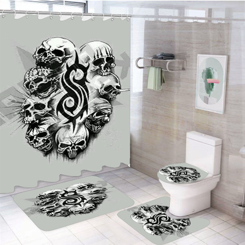 Slipknot Logo 4Pcs Bathroom Non-Slip Rugs Shower Curtain Fabric Waterproof