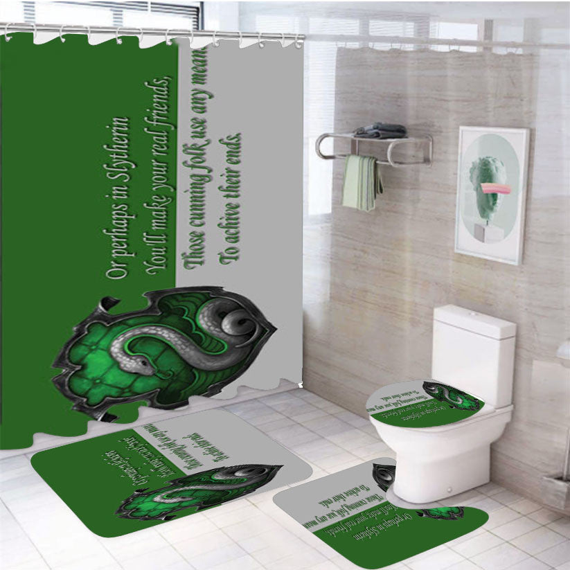 Slytherin Quotes 4Pcs Bathroom Non-Slip Rugs Shower Curtain Fabric Waterproof