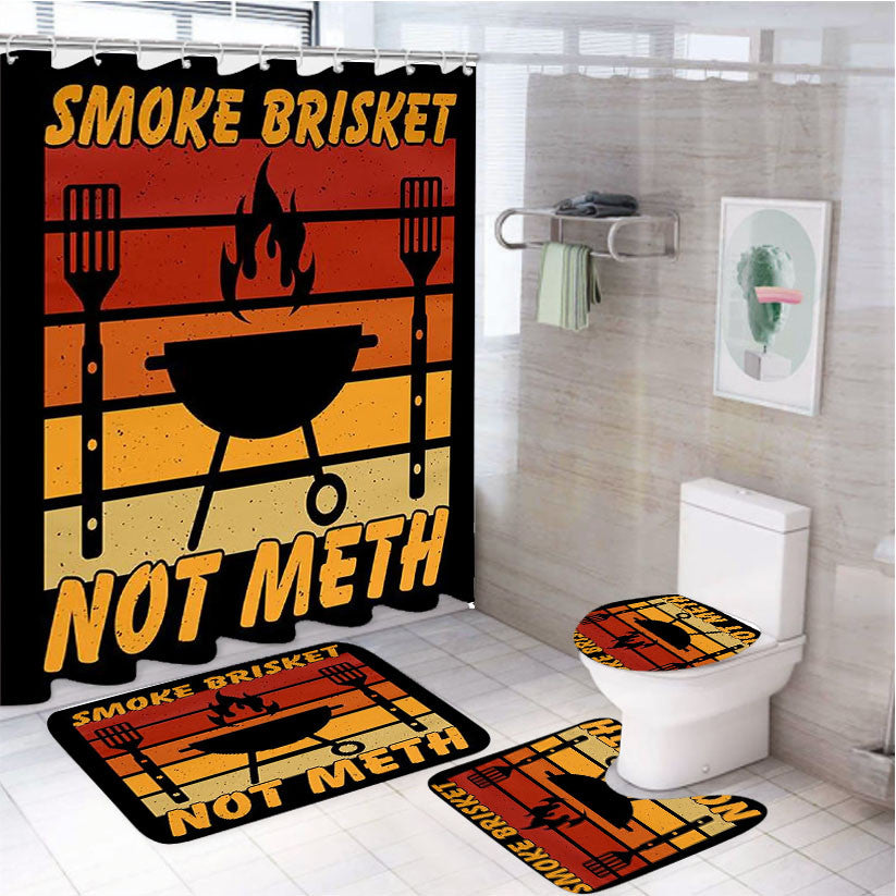 Smoke Brisket Not Meth 4Pcs Bathroom Non-Slip Rugs Shower Curtain Fabric Waterproof