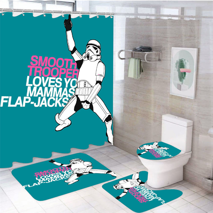 Smooth Trooper Quote 4Pcs Bathroom Non-Slip Rugs Shower Curtain Fabric Waterproof
