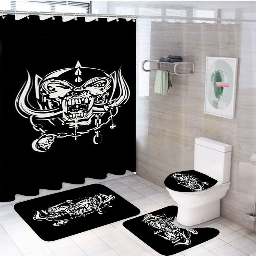 Snaggletooth 4Pcs Bathroom Non-Slip Rugs Shower Curtain Fabric Waterproof