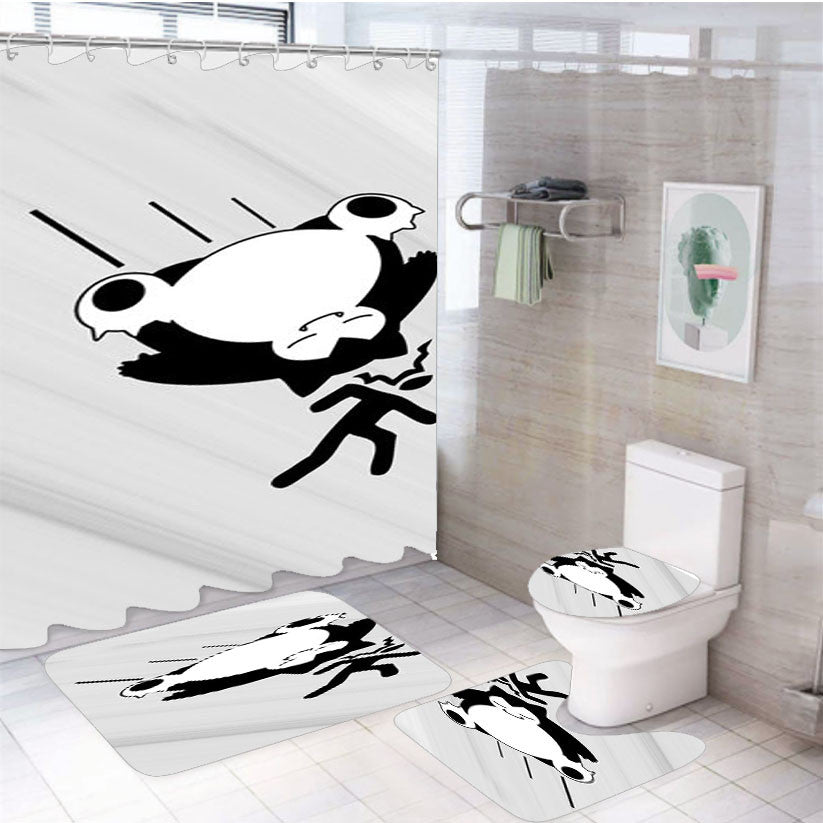Snorlax Crash 4Pcs Bathroom Non-Slip Rugs Shower Curtain Fabric Waterproof