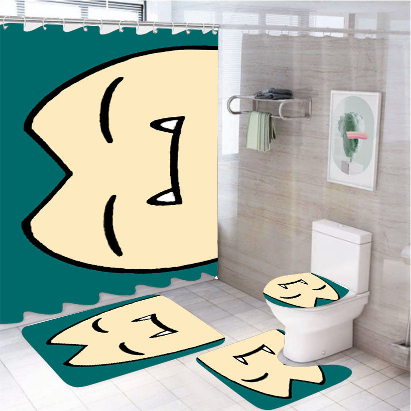 Snorlax Or Kabigon 4Pcs Bathroom Non-Slip Rugs Shower Curtain Fabric Waterproof