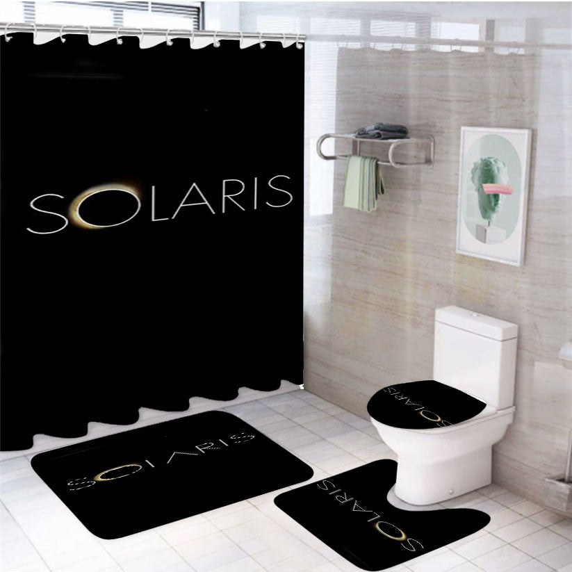 Solaris 197 Movie Logo Text Typography 4Pcs Bathroom Non-Slip Rugs Shower Curtain Fabric Waterproof