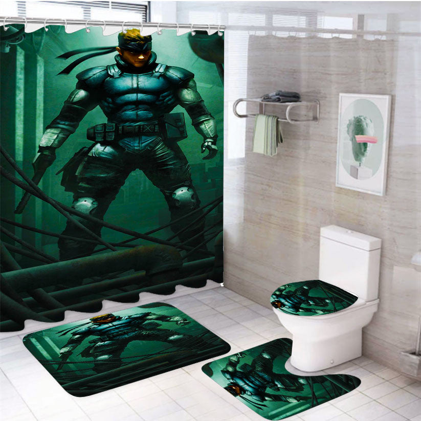 Solid Snake Armor Metal Gear Solid 4Pcs Bathroom Non-Slip Rugs Shower Curtain Fabric Waterproof