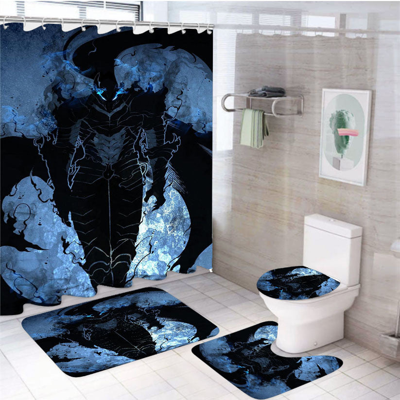 Solo Leveling Igris 4Pcs Bathroom Non-Slip Rugs Shower Curtain Fabric Waterproof