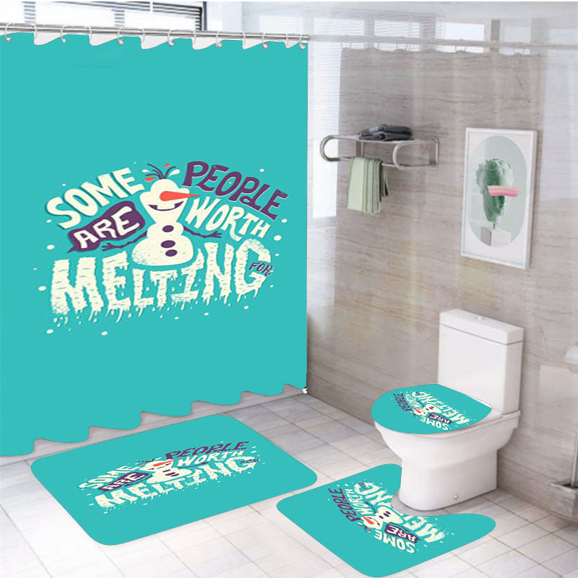 Some People Are Worth Melting 4Pcs Bathroom Non-Slip Rugs Shower Curtain Fabric Waterproof