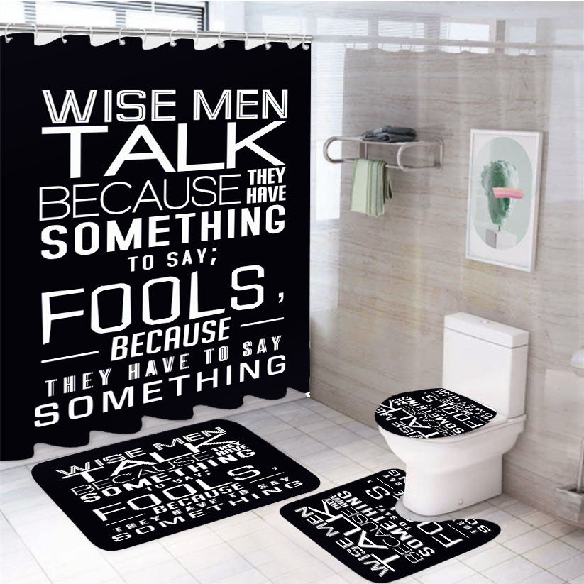 Something Quote Black 4Pcs Bathroom Non-Slip Rugs Shower Curtain Fabric Waterproof